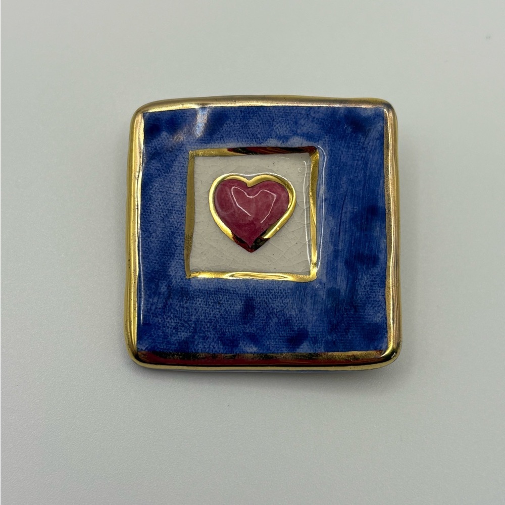 Blue and Gold Heart Brooch